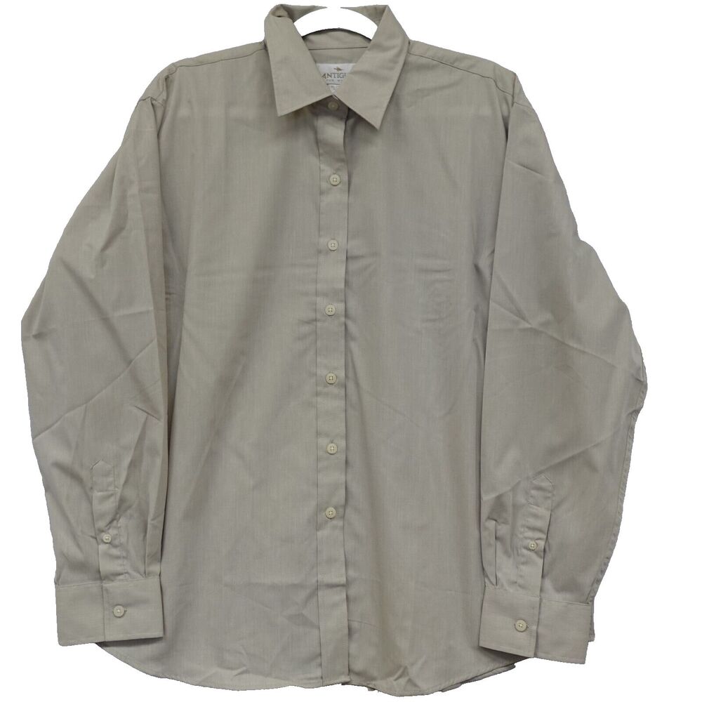 Antigua Womens Tan Shirt XL Long Sleeve Collard Button Front Fitted Top Blouse - Picture 16 of 16